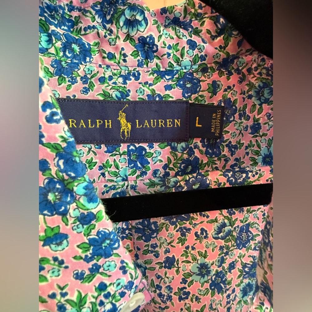 Ralph Lauren Pink Shirt with Blue and Green Floral Pattern